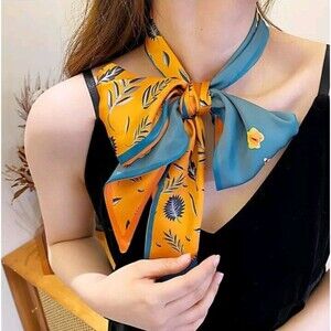 Roizsx Fashion Head Scarf Square Satin for Hair Beach Print Flower Yellow/Green